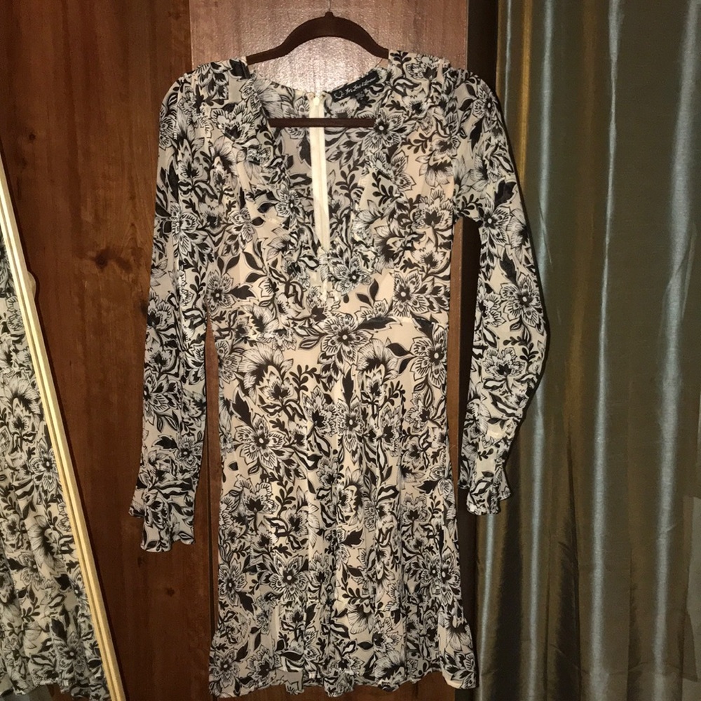 For Love & Lemons Black and Cream Floral Mini Dress